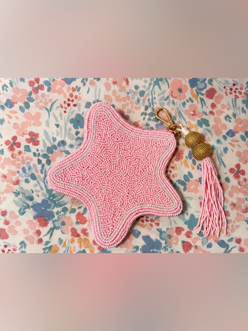 Pink Beaded Starfish Pouch